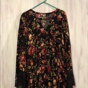 Long Black Floral Blouse